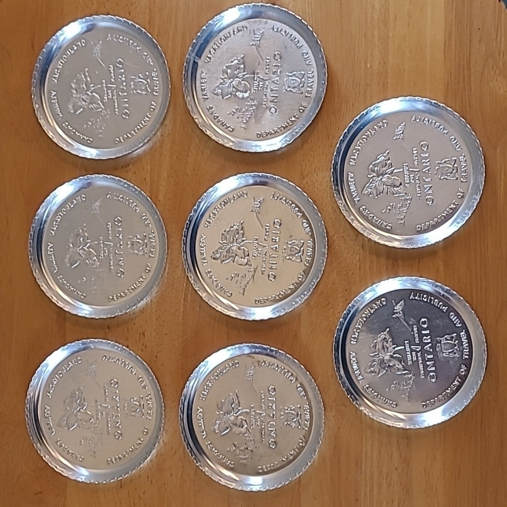 VINTAGE Souvenir Aluminum Coasters Ontario Canada's Variety Vacationland